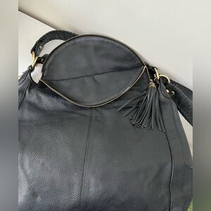 Onna Ehrlich Black Leather Shoulder Bag with Tassel